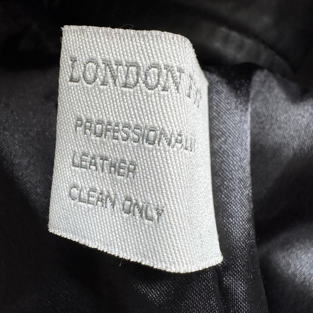 Vintage London Fog Black Leather Jacket Size Small Button Front Collared Coat - Picture 9 of 11